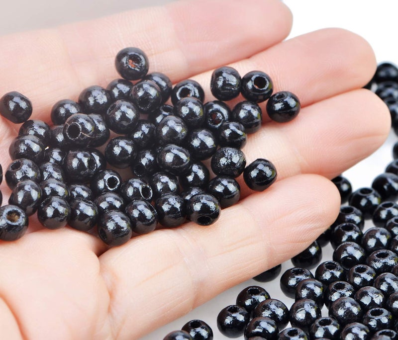 AD Beads Wood Spacer Loose Wooden Craft Beads Big Hole Beads Assorted for Necklace Bracelet Craft Making Decoration (6x8mm 300pcs, Black) - Image 4